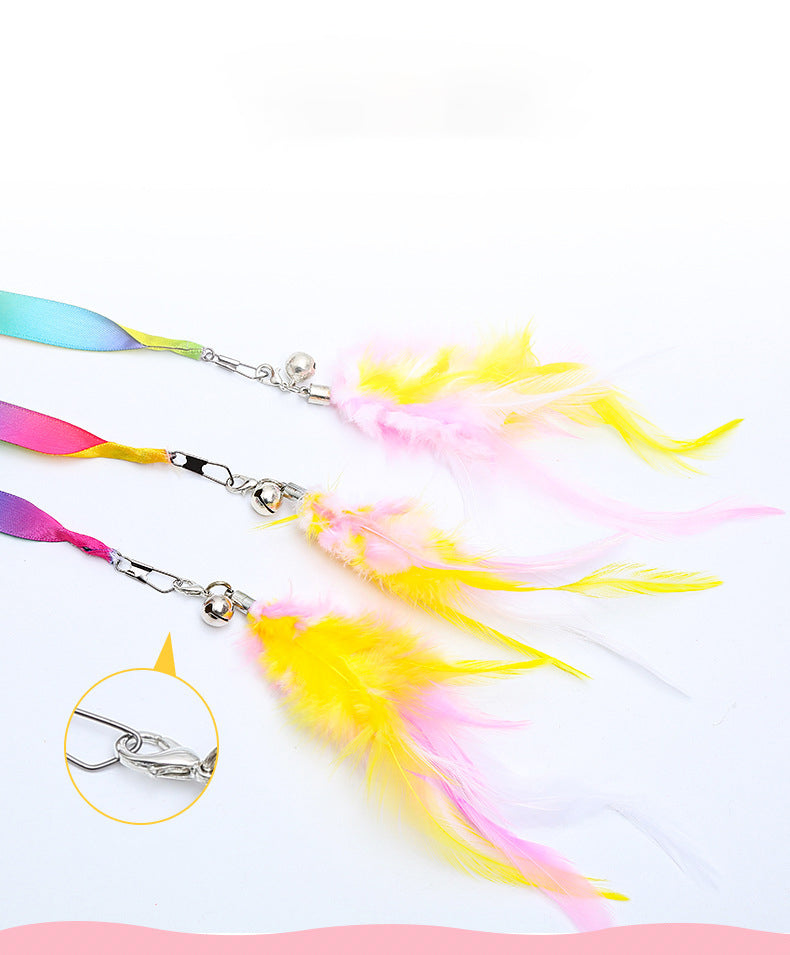 Simulation Feather Interactive Cat Toy Satin Ribbon Bell Cat Stick Toys Kitten Playing Teaser Wand Toy Cat Supplies Accessories